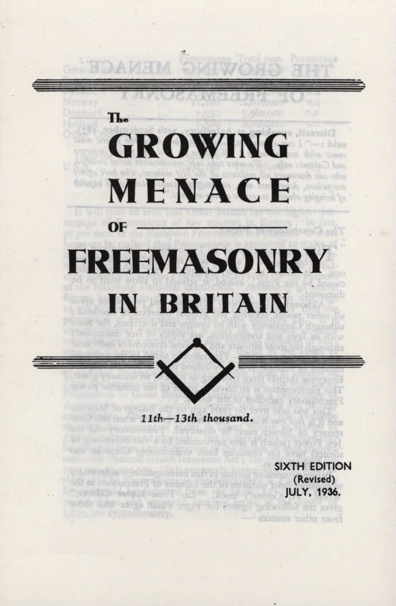 Book Cover of THE GROWING MENACE OF FREEMASONRY IN BRITAIN