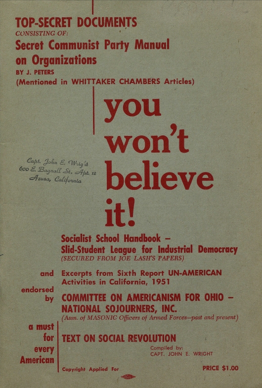 Book Cover of YOU WON’T BELIEVE IT! TOP-SECRET DOCUMENTS CONSISTING OF: SECRET COMMUNIST PARTY MANUAL ON ORGANIZATIONS