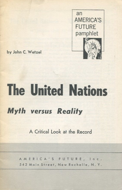 Book Cover of THE UNITED NATIONS: MYTH VERSUS REALITY: A CRITICAL LOOK AT THE RECORD