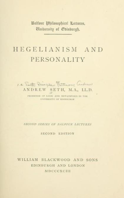 Book Cover of HEGELIANISM AND PERSONALITY