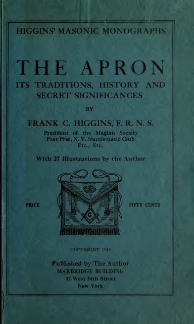 Book Cover of THE APRON: ITS TRADITIONS, HISTORY AND SECRET SIGNIFICANCES