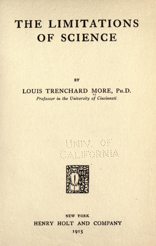 Book Cover of THE LIMITATIONS OF SCIENCE