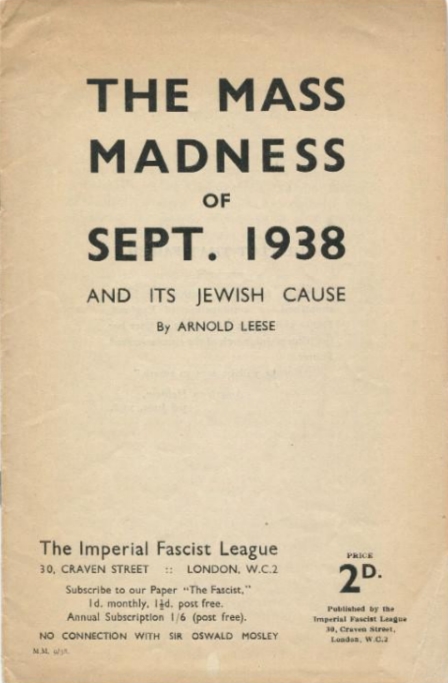 Book Cover of THE MASS MADNESS OF SEPTEMBER 1938 AND ITS JEWISH CAUSE