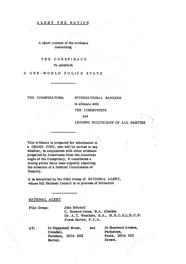 Book Cover of THE CONSPIRACY TO ESTABLISH A ONE-WORLD POLICE STATE—THE CONSPIRATORS: THE INTERNATIONAL BANKERS IN ALLIANCE WITH THE COMMUNISTS AND LEADING POLITICIANS OF ALL PARTIES