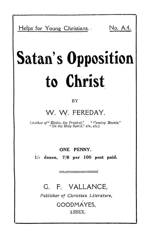 Book Cover of SATAN’S OPPOSITION TO CHRIST