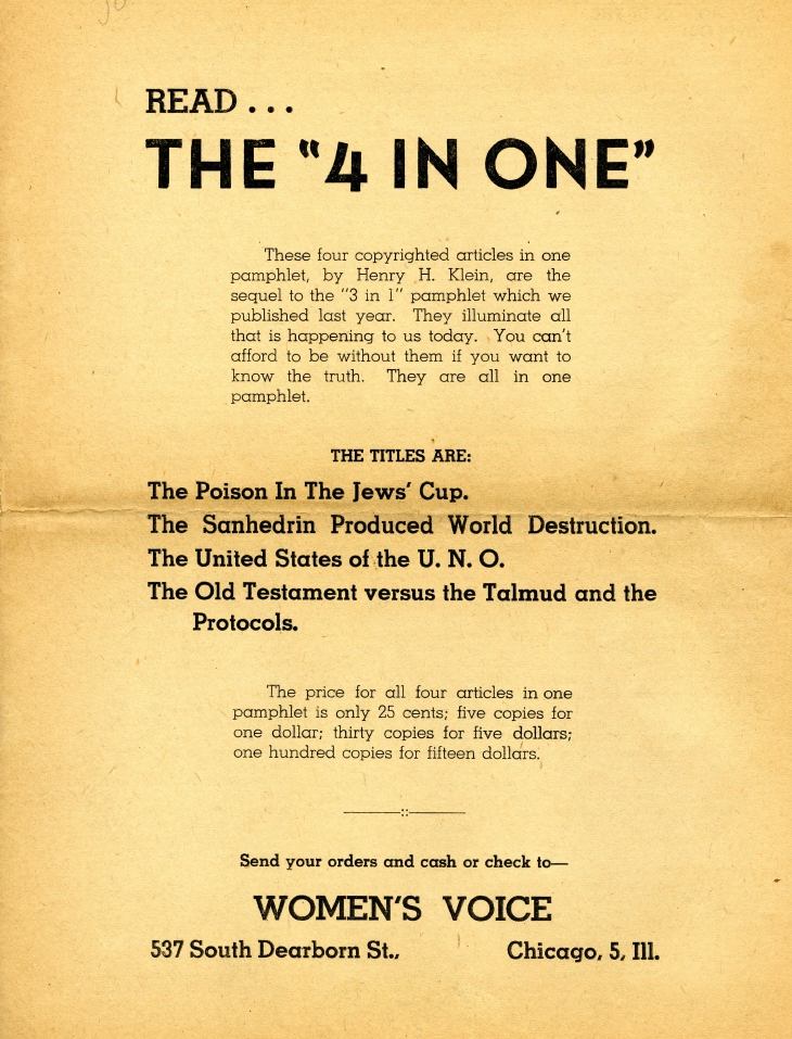 Book Cover of THE POISON IN THE JEWS' CUP; THE SANHEDRIN PRODUCED WORLD DESTRUCTION; THE UNITED STATES OF THE U. N. 0.; THE OLD TESTAMENT VERSUS THE TALMUD AND THE PROTOCOLS.