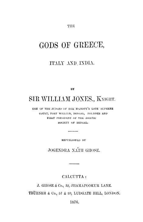 Book Cover of ON THE GODS OF GREECE, ITALY, AND INDIA