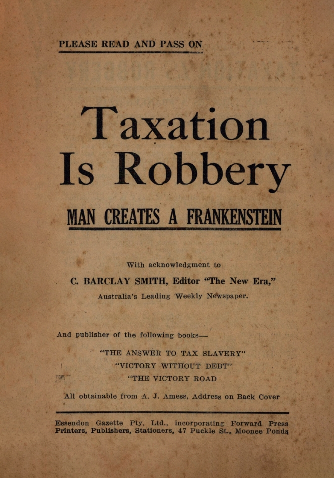 Book Cover of TAXATION IS ROBBERY : MAN CREATES A FRANKENSTEIN