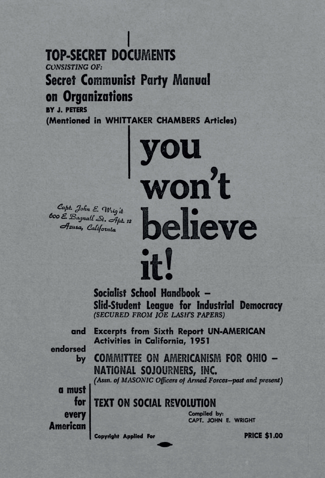 Book Cover of YOU WON'T BELIEVE IT! TOP-SECRET DOCUMENTS CONSISTING OF: SECRET COMMUNIST PARTY MANUAL ON ORGANIZATIONS