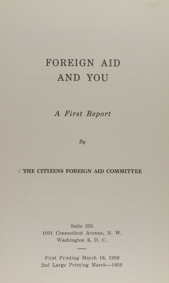 Book Cover of FOREIGN AID AND YOU: A FIRST REPORT