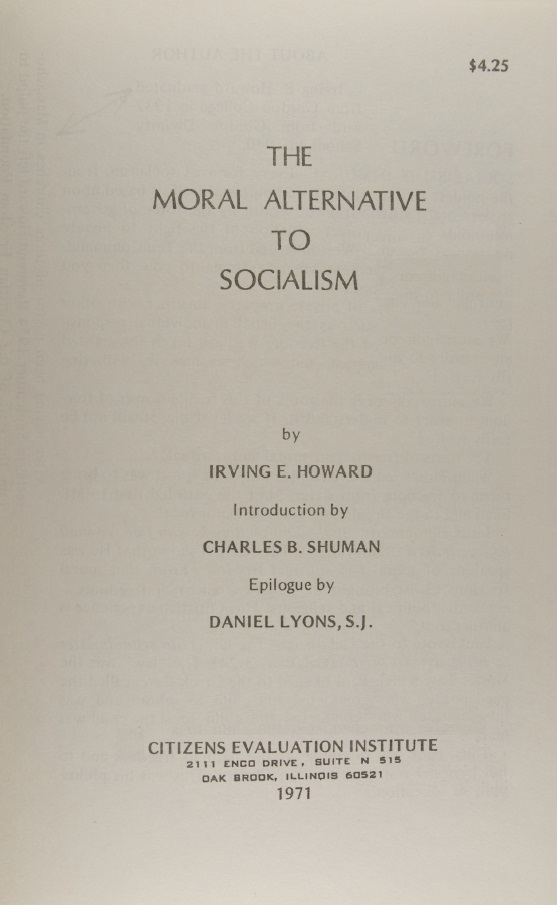 Book Cover of THE MORAL ALTERNATIVE TO SOCIALISM