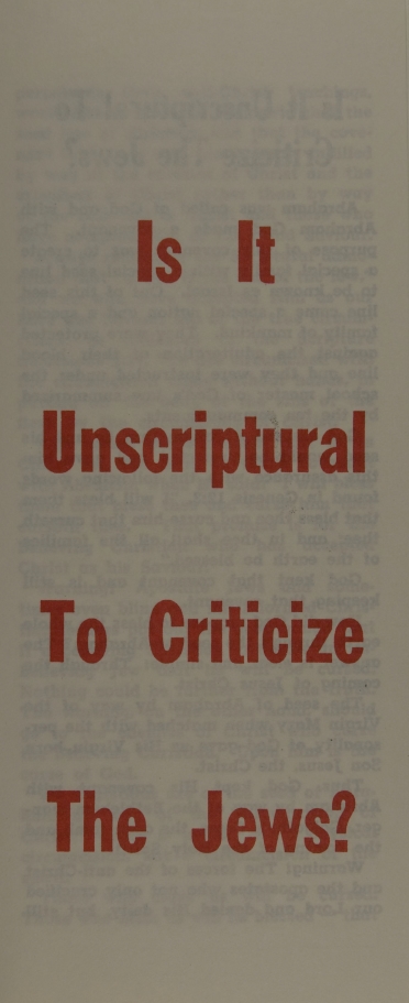 Book Cover of IS IT UNSCRIPTURAL TO CRITICIZE THE JEWS?