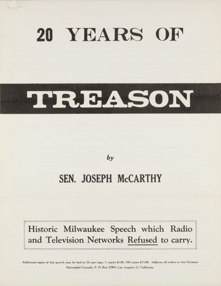 Book Cover of 20 YEARS OF TREASON : HISTORIC MILWAUKEE SPEECH WHICH RADIO AND TELEVISION NETWORKS REFUSED TO CARRY