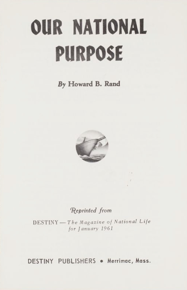 Book Cover of OUR NATIONAL PURPOSE