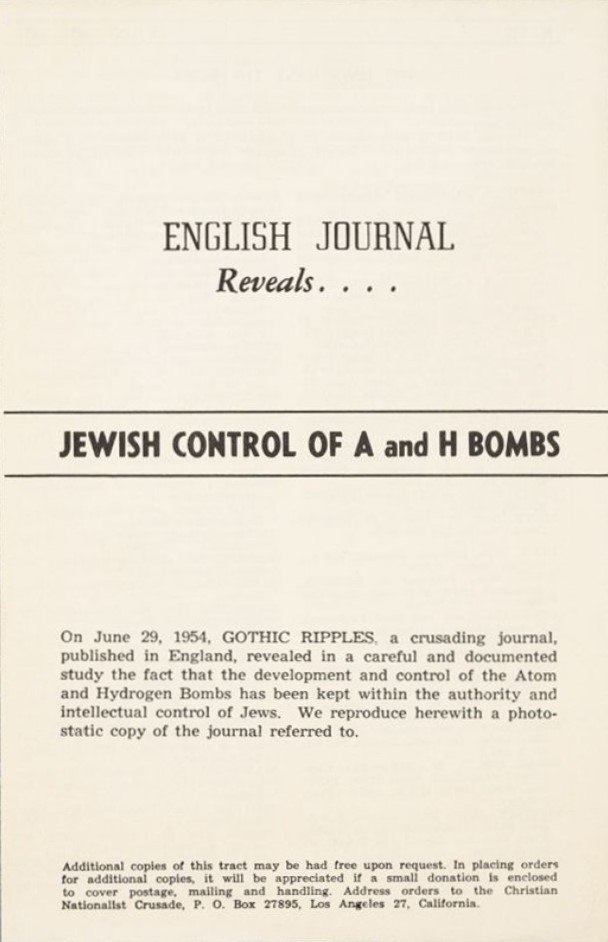 Book Cover of JEWISH CONTROL OF A AND H BOMBS