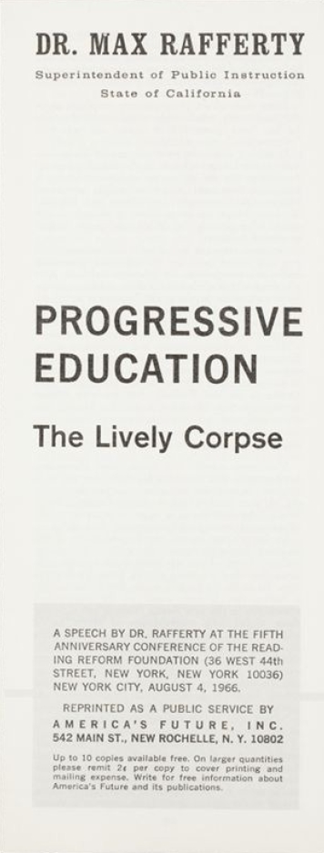 Book Cover of PROGRESSIVE EDUCATION: THE LIVELY CORPSE