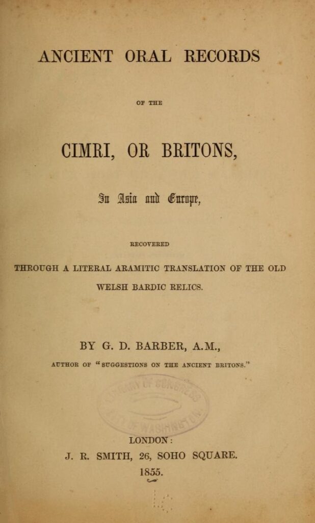 Book Cover of ANCIENT ORAL RECORDS OF THE CIMRI, OR BRITONS, IN ASIA AND EUROPE