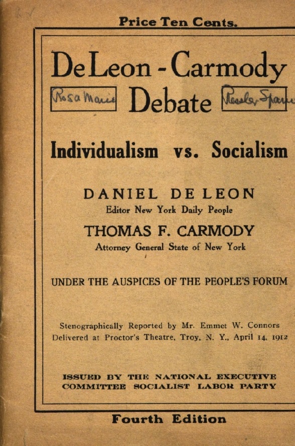 Book Cover of DE LEON-CARMODY DEBATE : INDIVIDUALISM VS. SOCIALISM