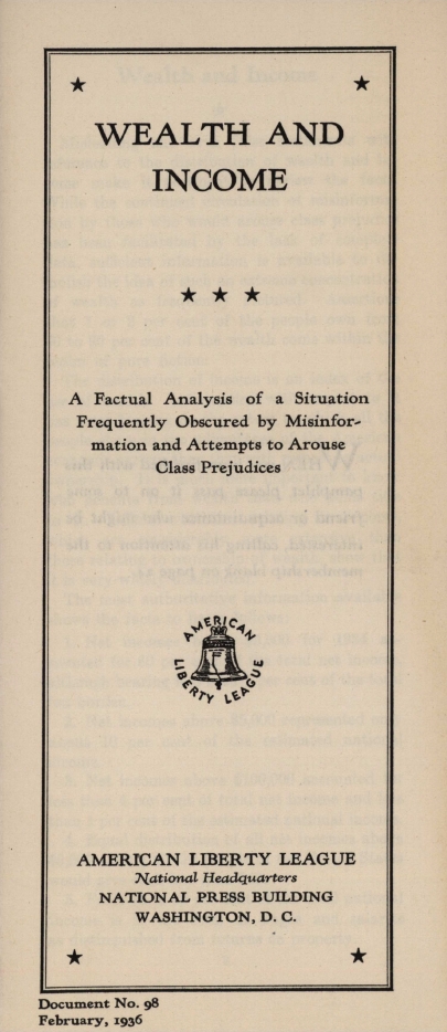 Book Cover of WEALTH AND INCOME: A FACTUAL ANALYSIS OF A SITUATION FREQUENTLY OBSCURED BY MISINFORMATION AND ATTEMPTS TO AROUSE CLASS PREJUDICES