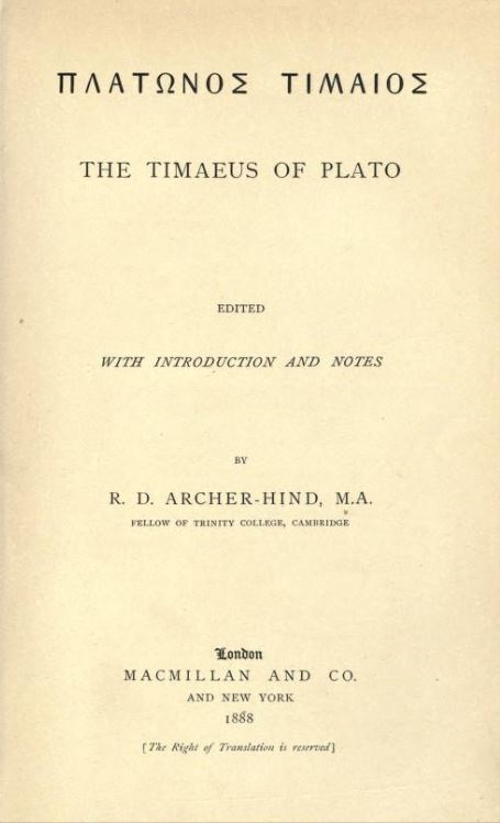 Book Cover of THE TIMAEUS OF PLATO