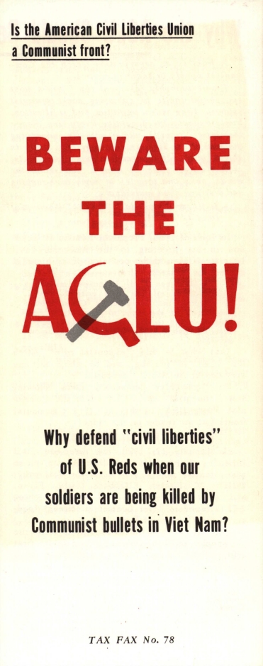 Book Cover of BEWARE THE ACLU!: WHY DEFEND "CIVIL LIBERTIES" OF U.S. REDS WHEN OUR SOLDIERS ARE BEING KILLED BY COMMUNIST BULLETS IN VIET NAM?