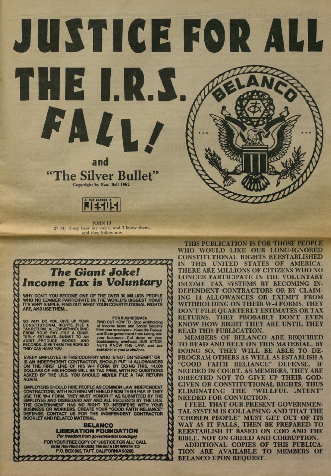 Book Cover of JUSTICE FOR ALL, THE I.R.S. FALL!; AND, "THE SILVER BULLET."