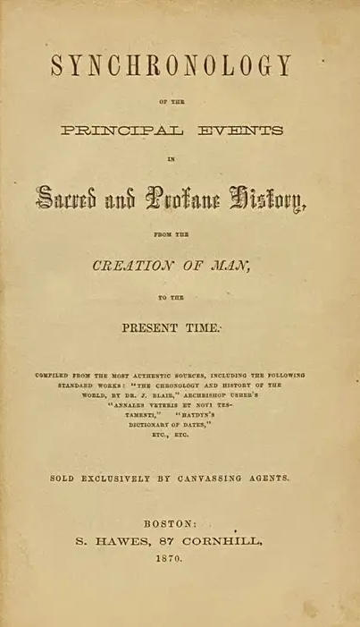 Book Cover of SYNCHRONOLOGY OF THE PRINCIPAL EVENTS IN SACRED AND PROFANE HISTORY FROM THE CREATION OF MAN TO THE PRESENT TIME