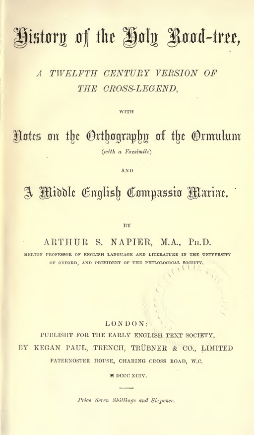 Book Cover of HISTORY OF THE HOLY ROOD-TREE: A TWELFTH CENTURY VERSION OF THE CROSS LEGEND