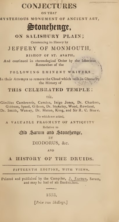 Book Cover of CONJECTURES ON THE MYSTERIOUS MONUMENT OF ANCIENT ART, STONEHENGE, ON SALISBURY PLAIN… TO WHICH IS ADDED A HISTORY OF THE DRUIDS