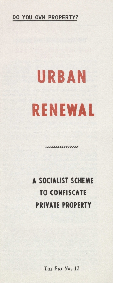 Book Cover of URBAN RENEWAL: A SOCIALIST SCHEME TO CONFISCATE PRIVATE PROPERTY