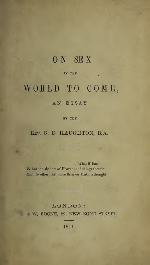 Book Cover of ON SEX IN THE WORLD TO COME: AN ESSAY