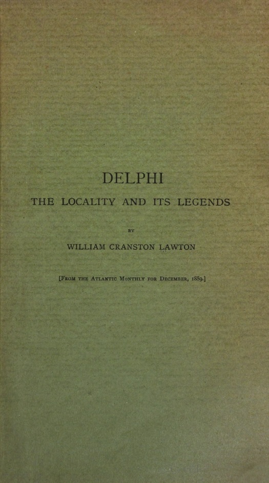 Book Cover of DELPHI; THE LOCALITY AND ITS LEGENDS