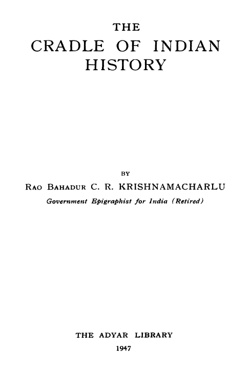 Book Cover of THE CRADLE OF INDIAN HISTORY