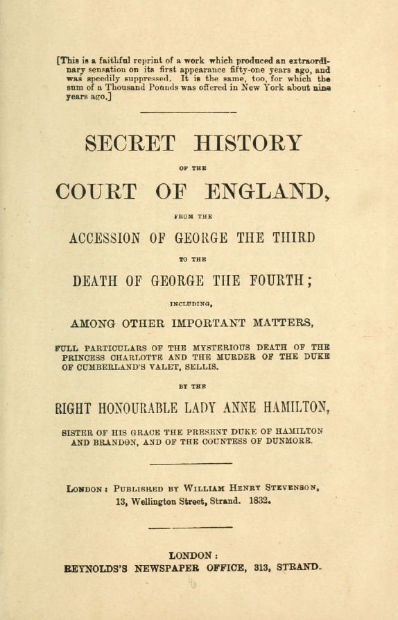 Book Cover of SECRET HISTORY OF THE COURT OF ENGLAND, FROM THE ACCESSION OF GEORGE THE THIRD, TO THE DEATH OF GEORGE THE FOURTH