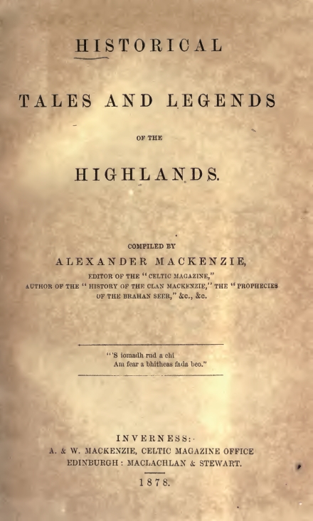 Book Cover of HISTORICAL TALES AND LEGENDS OF THE HIGHLANDS