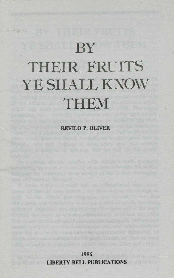 Book Cover of BY THEIR FRUITS YE SHALL KNOW THEM