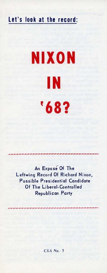 Book Cover of NIXON IN ’68?—AN EXPOSÉ OF THE LEFTWING RECORD OF RICHARD NIXON, POSSIBLE PRESIDENTIAL CANDIDATE OF THE LIBERAL-CONTROLLED REPUBLICAN PARTY