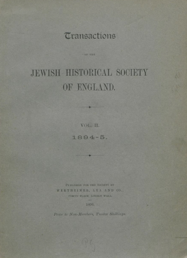 Book Cover of TRANSACTIONS OF THE JEWISH HISTORICAL SOCIETY OF ENGLAND