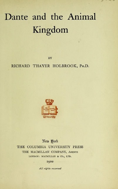 Book Cover of DANTE AND THE ANIMAL KINGDOM