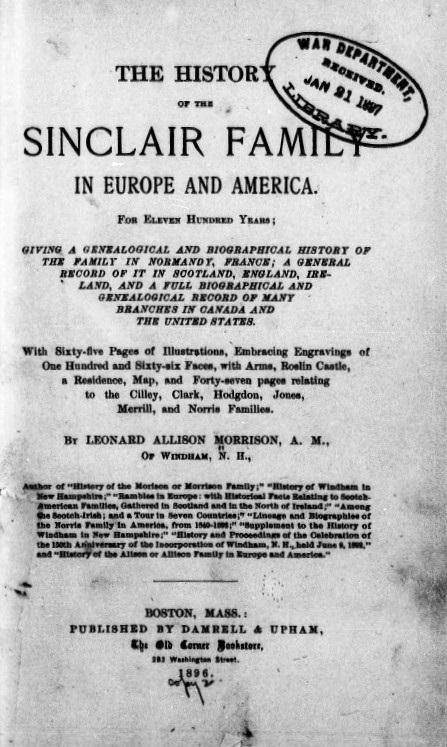 Book Cover of THE HISTORY OF THE SINCLAIR FAMILY IN EUROPE AND AMERICA FOR ELEVEN HUNDRED YEARS