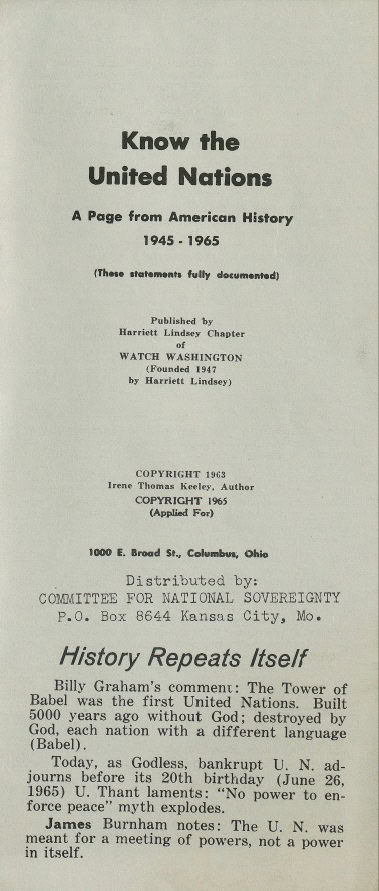 Book Cover of KNOW THE UNITED NATIONS: A PAGE FROM AMERICAN HISTORY, 1945-1965