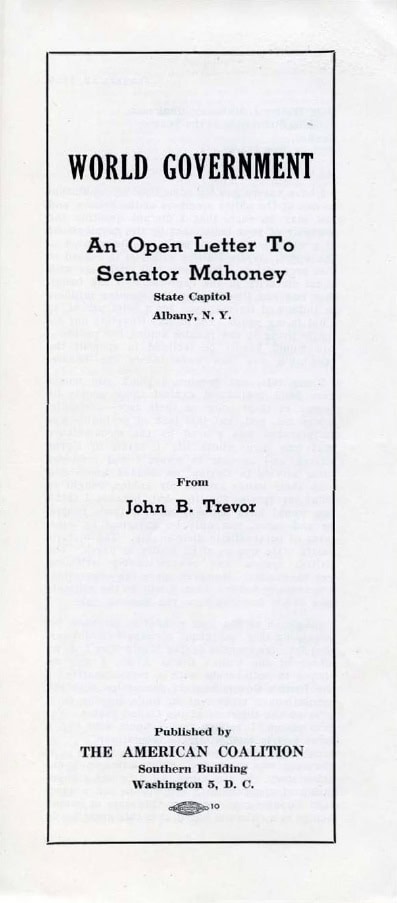 Book Cover of WORLD GOVERNMENT: AN OPEN LETTER TO SENATOR MAHONEY