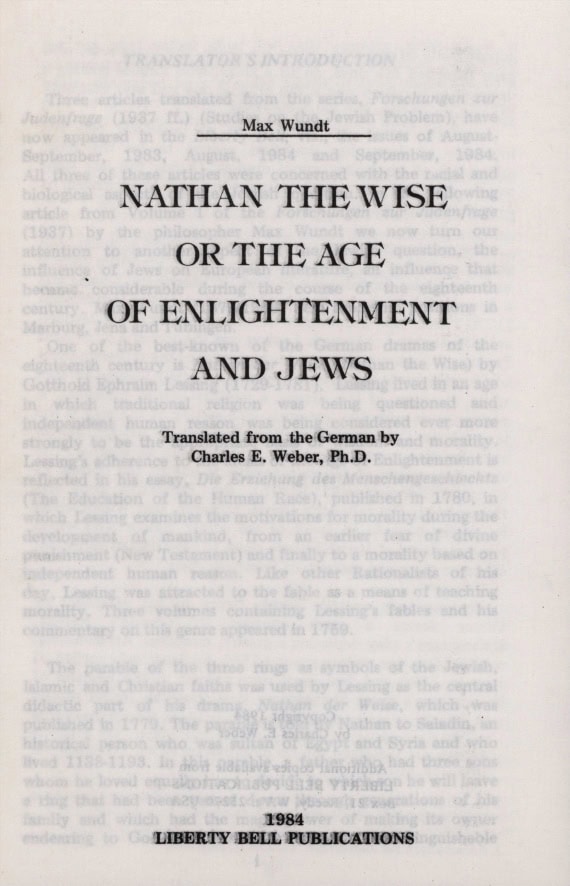 Book Cover of NATHAN THE WISE; OR, THE AGE OF ENLIGHTENMENT OF THE JEWS