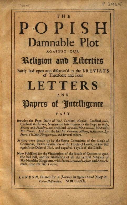 Book Cover of THE POPISH DAMNABLE PLOT AGAINST OUR RELIGION AND LIBERTIES