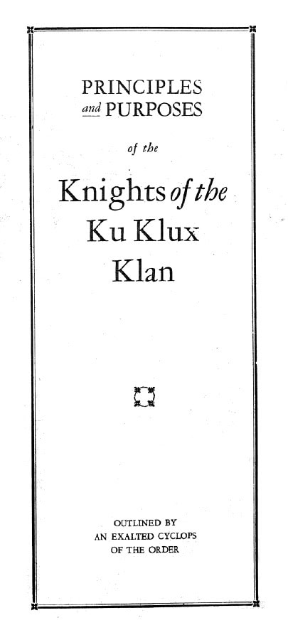Book Cover of PRINCIPLES AND PURPOSES OF THE KNIGHTS OF THE KU KLUX KLAN
