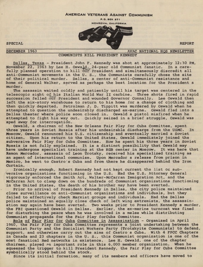 Book Cover of COMMUNISTS KILL PRESIDENT KENNEDY
