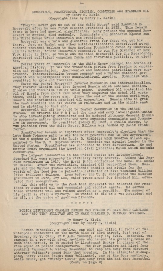 Book Cover of ROOSEVELT, FRANKFURTER, ZIONISM, COMMUNISM AND STANDARD OIL