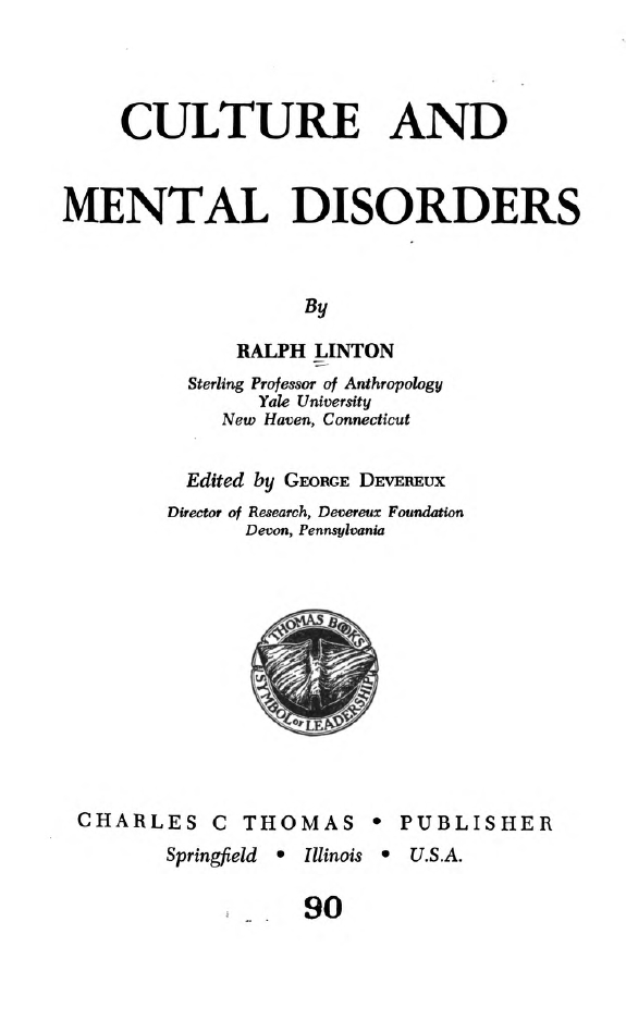 Book Cover of CULTURE AND MENTAL DISORDERS