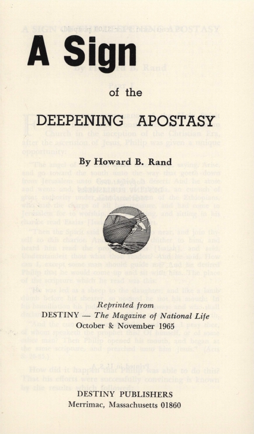Book Cover of A SIGN OF THE DEEPENING APOSTASY