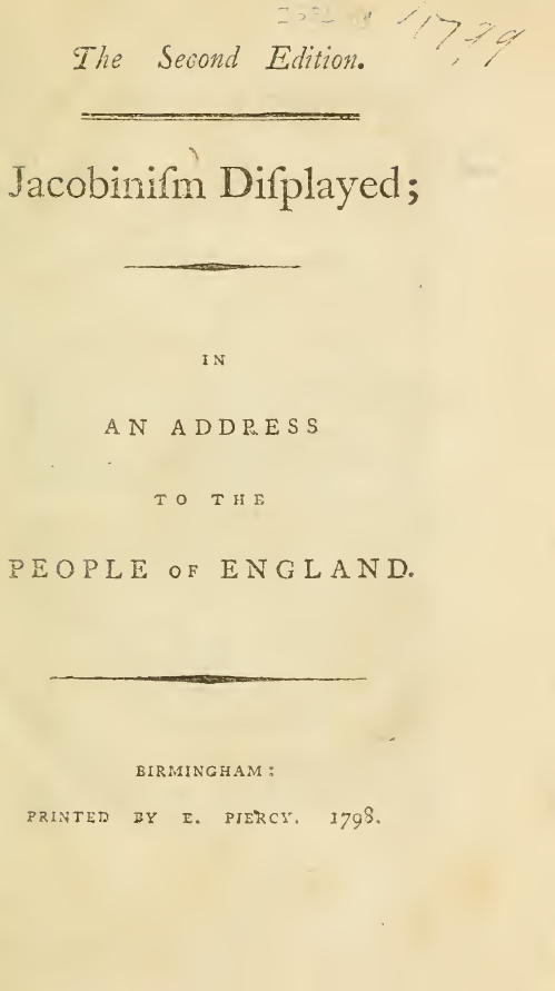 Book Cover of JACOBINISM DISPLAYED: AN ADDRESS TO THE PEOPLE OF ENGLAND